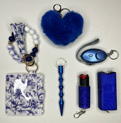 Blue — Beaded-Wristlet Wallet Set with Safety Accessories