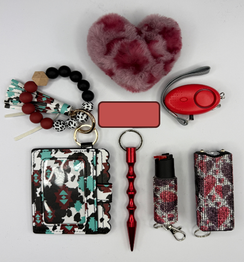 Red — Beaded-Wristlet Wallet Set with Safety Accessories
